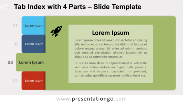 Índice de Pestañas Gráfico Gratis Para PowerPoint Y Google Slides - Ejemplo Con 4 Partes