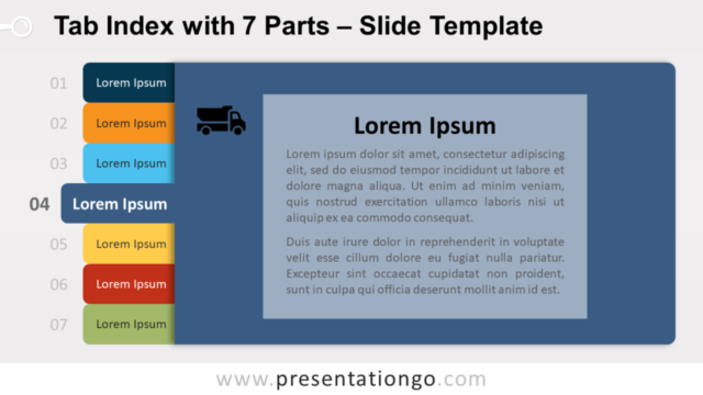 Índice de Pestañas Gráfico Gratis Para PowerPoint Y Google Slides - Ejemplo Con 7 Partes