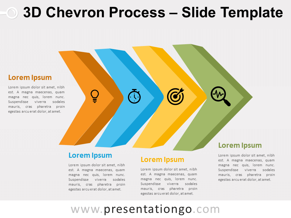 Proceso de Cheurón 3D Diagrama Gratis Para PowerPoint Y Google Slides