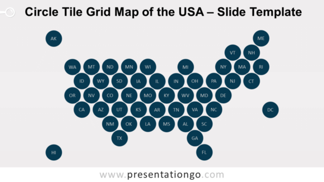 Mapa Gratis de Mosaicos de Círculos de los Estados Unidos Para PowerPoint Y Google Slides