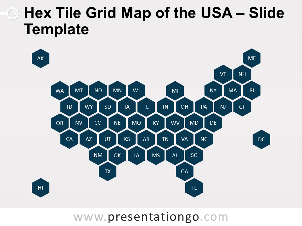 Mapa Gratis de Rejilla de Hexágonos de los EE. UU. Para PowerPoint Y Google Slides