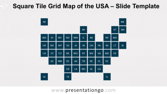 Mapa Gratis de Cuadrícula de Baldosas Cuadradas de los Estados Unidos de América Para PowerPoint Y Google Slides