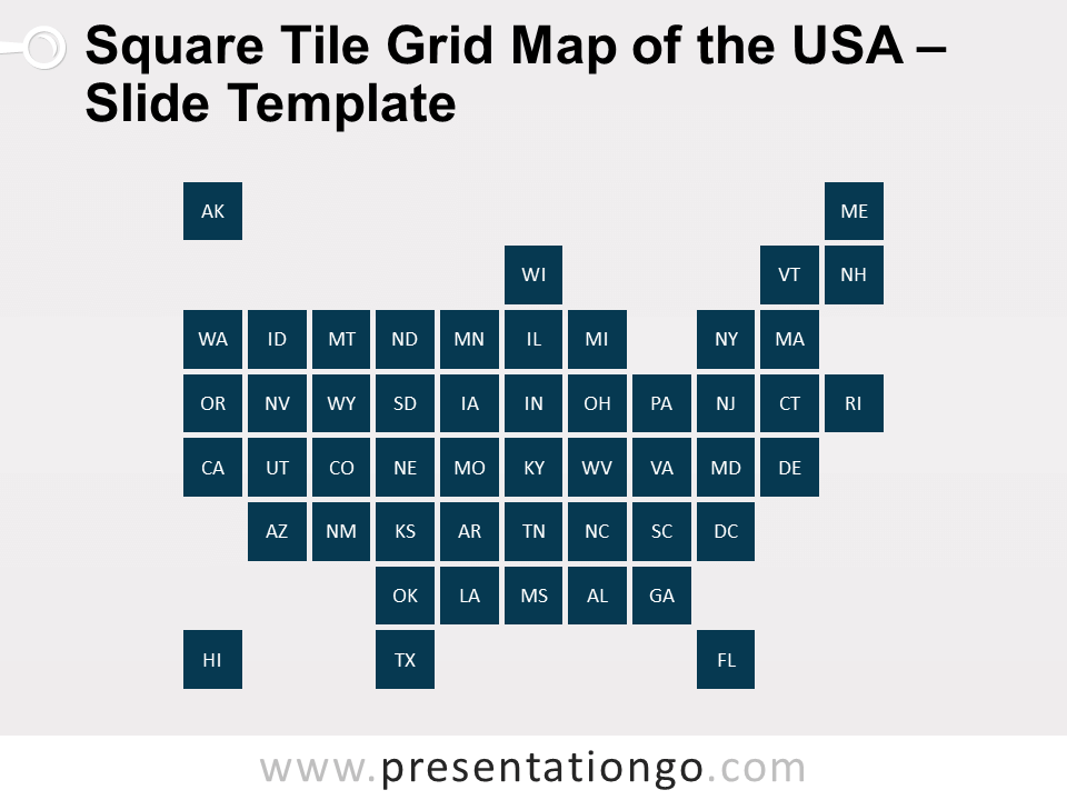 Mapa Gratis de Cuadrícula de Baldosas Cuadradas de los Estados Unidos de América Para PowerPoint Y Google Slides