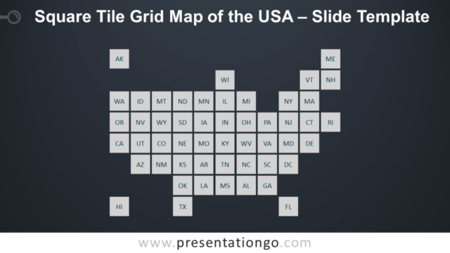 Mapa Gratis de Cuadrícula de Baldosas Cuadradas de los Estados Unidos de América Para PowerPoint Y Google Slides