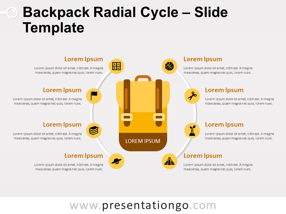 Ciclo Radial de Mochila Gráfico Gratis Para PowerPoint Y Google Slides