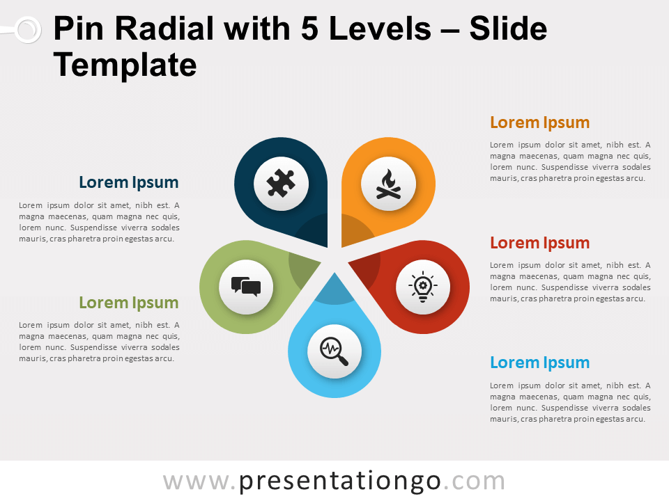 Pin Radial Con 5 Niveles Diagrama Gratis Para PowerPoint Y Google Slides