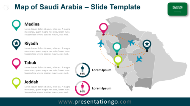 Mapa de Arabia Saudita Editable Y Gratis Para PowerPoint Y Google Slides