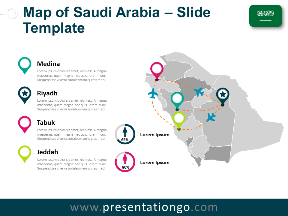 Mapa de Arabia Saudita Editable Y Gratis Para PowerPoint Y Google Slides