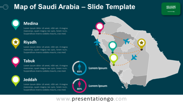 Mapa de Arabia Saudita Editable Y Gratis Para PowerPoint Y Google Slides