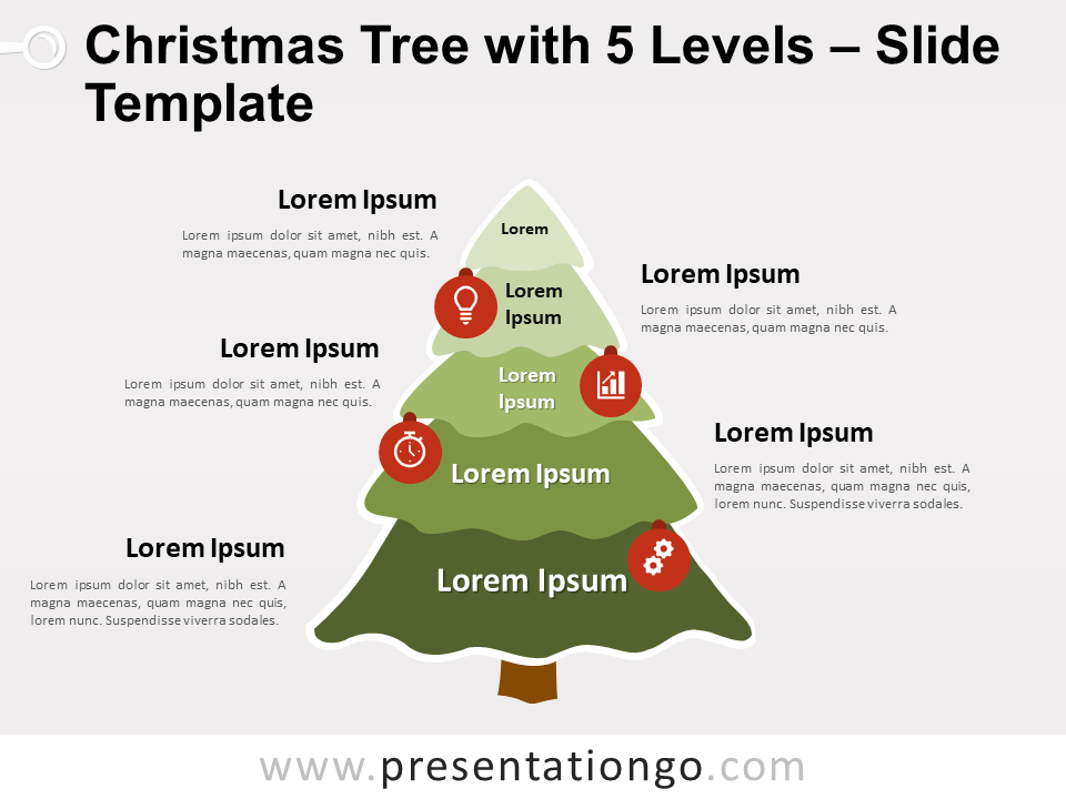 Árbol de Navidad Con 5 Niveles Gráfico Gratis Para PowerPoint Y Google Slides