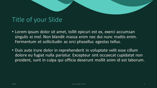 Plantilla de Remolinos Turquesa Gratis Para PowerPoint Y Google Slides - Diapositiva de Título Y Contenido
