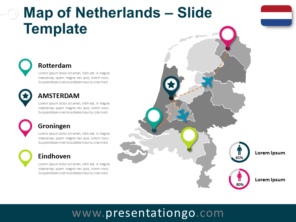 Mapa de Los Países Bajos Gratis Para PowerPoint Y Google Slides