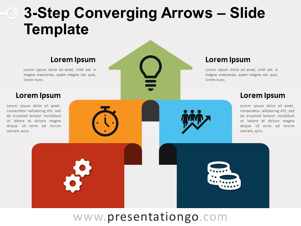 Tres Flechas Convergentes de 3 Pasos Gráfico Gratis Para PowerPoint Y Google Slides