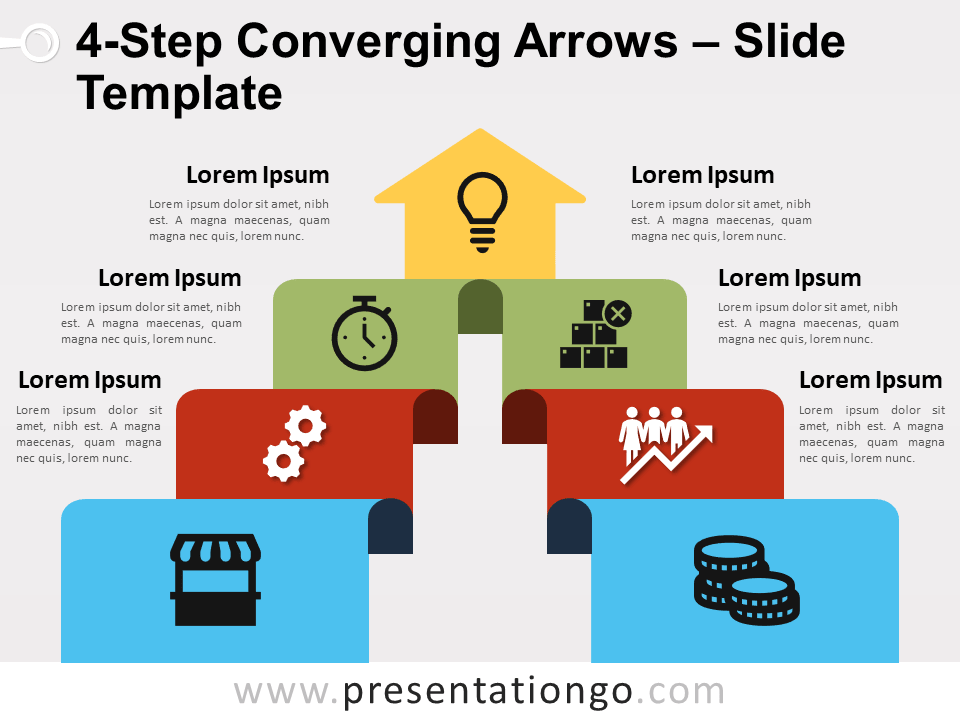 Flechas Convergentes de 4 Pasos Gráfico Gratis Para PowerPoint Y Google Slides