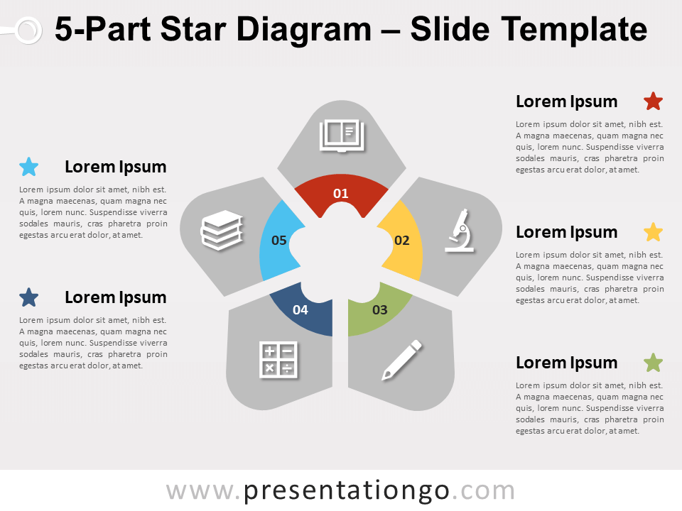 Diagrama de Estrella de 5 Partes Para Gratis PowerPoint Y Google Slides