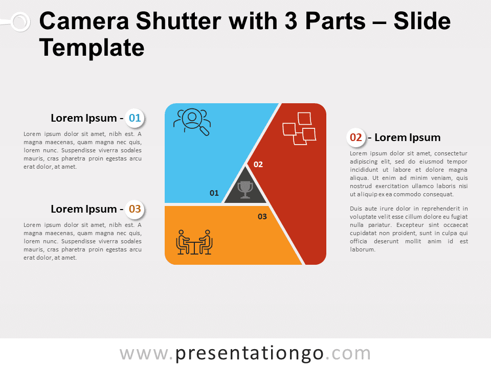 Obturador de Cámara Con 3 Partes Gráfico Gratis Para PowerPoint Y Google Slides