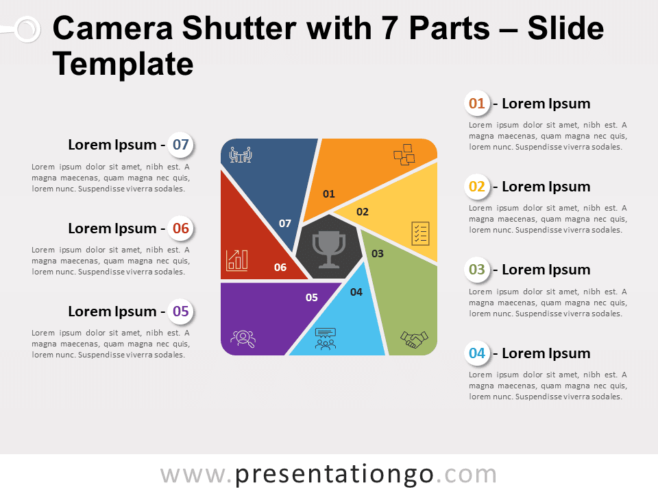 Cámara Con 7 Partes Gráfico Gratis Para PowerPoint Y Google Slides