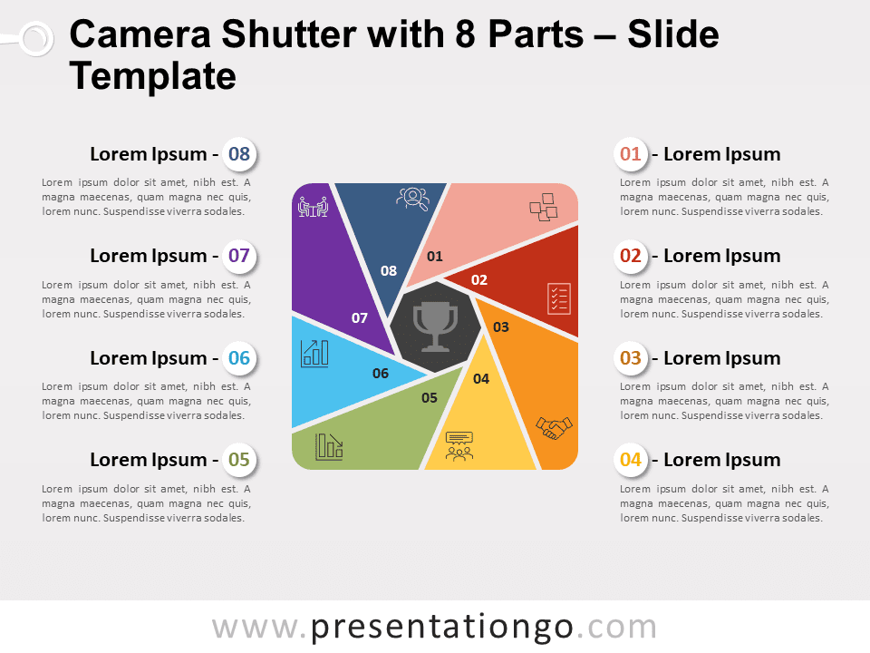 Cámara Con 8 Partes Gráfico Gratis Para PowerPoint Y Google Slides