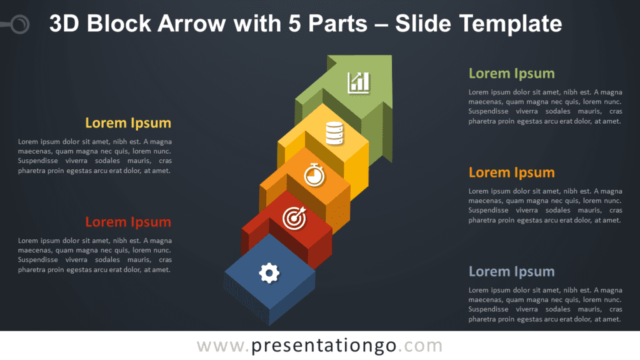 Free 3D Block Arrow with 5 Parts Graphics3D Block Arrow with 5 Parts for PowerPoint and Google Slides
