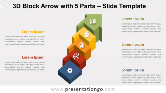 Free 3D Block Arrow with 5 Parts for PowerPoint and Google Slides