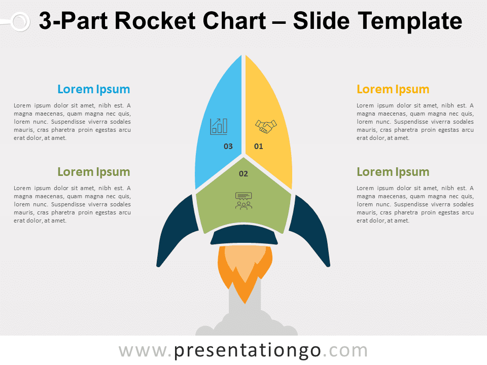 Gráfico de Cohete de 3 Partes Gráfico Gratis Para PowerPoint Y Google Slides
