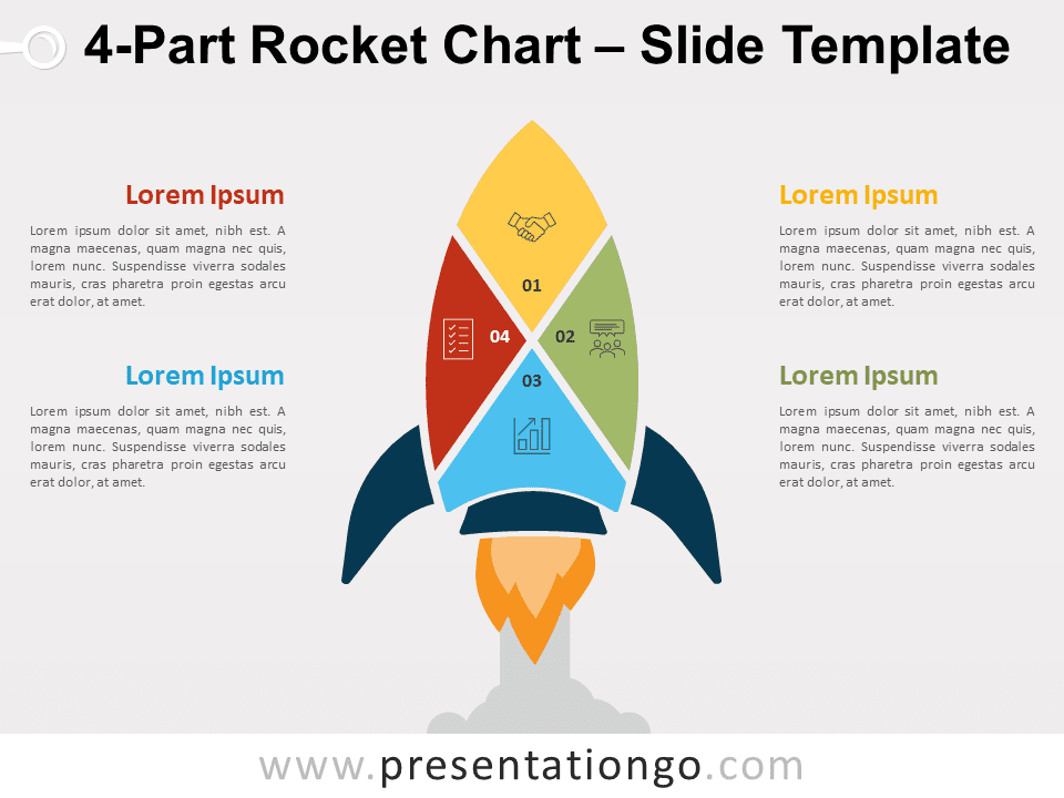 Gráfico de Cohete de 4 Partes Gráfico Gratis Para PowerPoint Y Google Slides