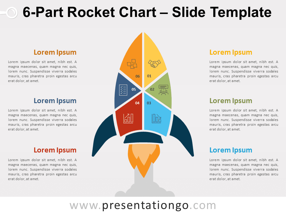 Gráfico de Cohete de 6 Partes Gráfico Gratis Para PowerPoint Y Google Slides