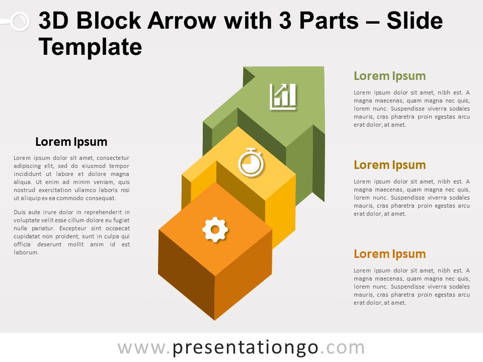 Free Block Arrow with 3 Parts for PowerPoint