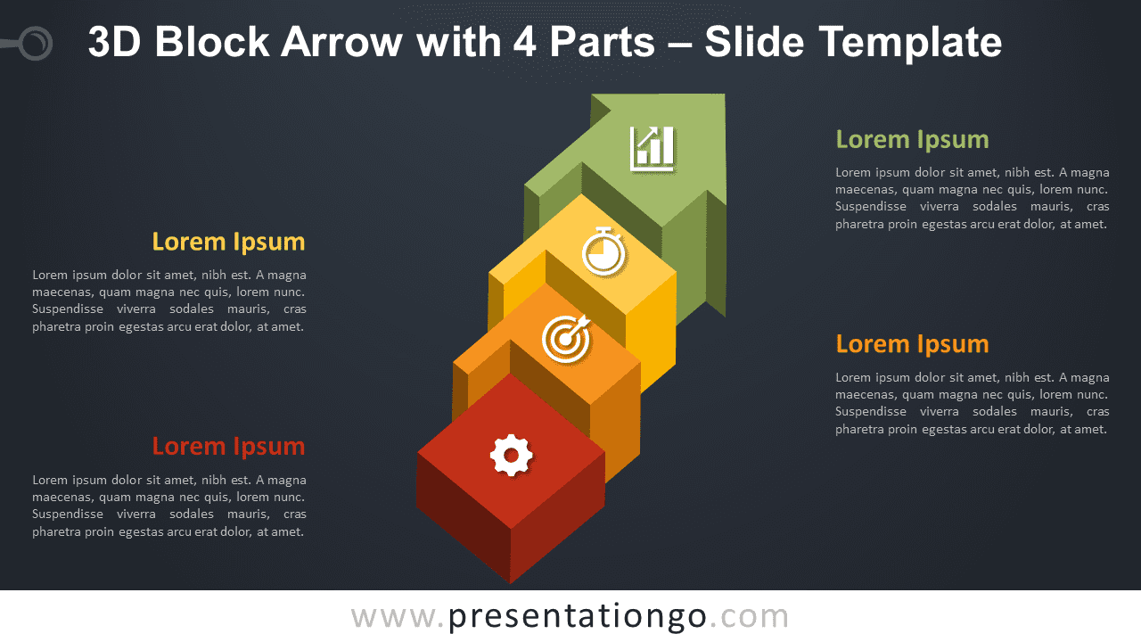 Free Block Arrow with 4 Parts Graphics for PowerPoint and Google Slides