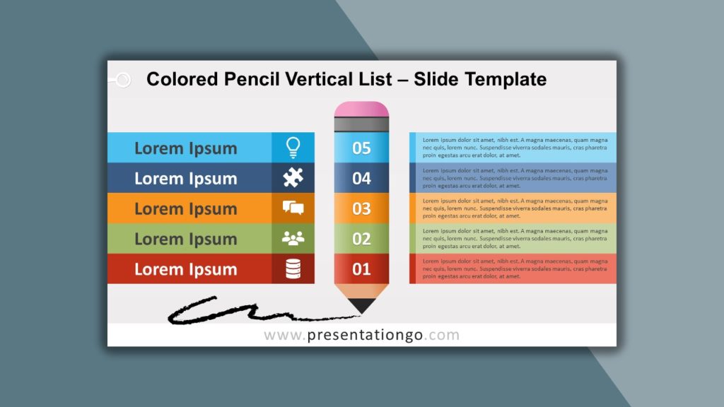 Free Colored Pencil Vertical List for PowerPoint and Google Slides