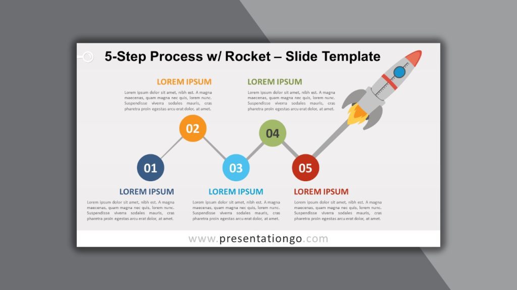 5-Step Process with Rocket for Powerpoint and Google Slides