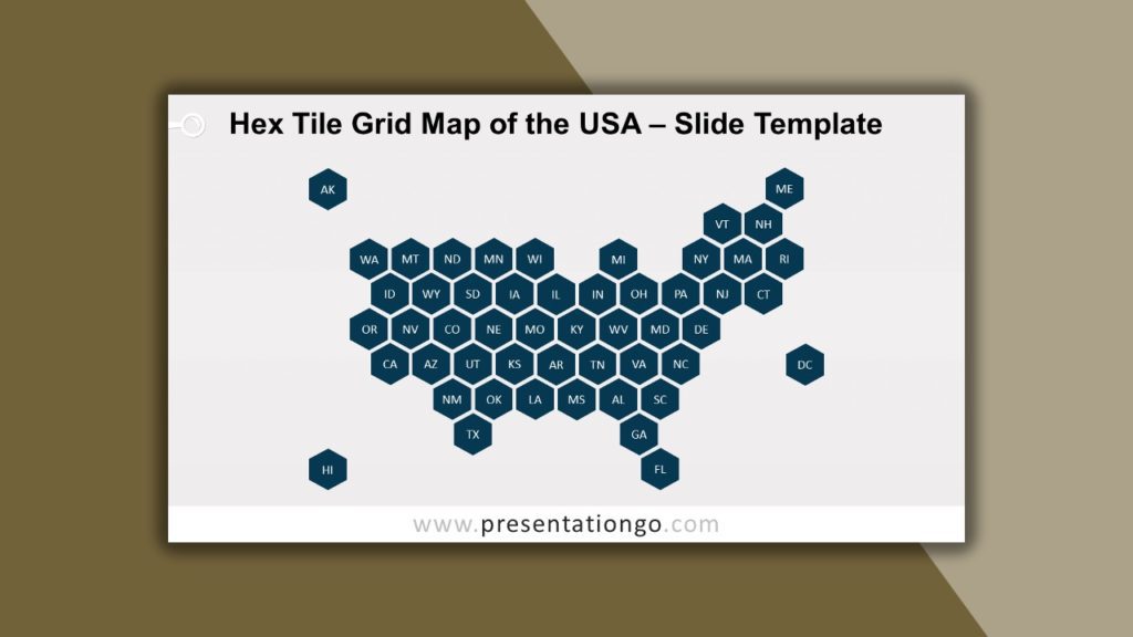 Free Hexagon Tile Grid Map of the USA for PowerPoint and Google Slides