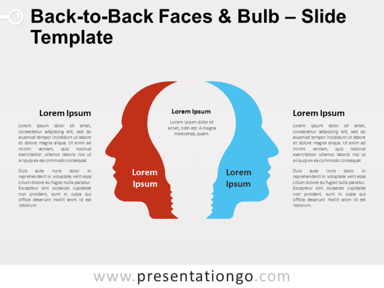 Diagrama de Caras de Espaldas Y Bombilla -Gráfico Gratis Para PowerPoint Y Google Slides