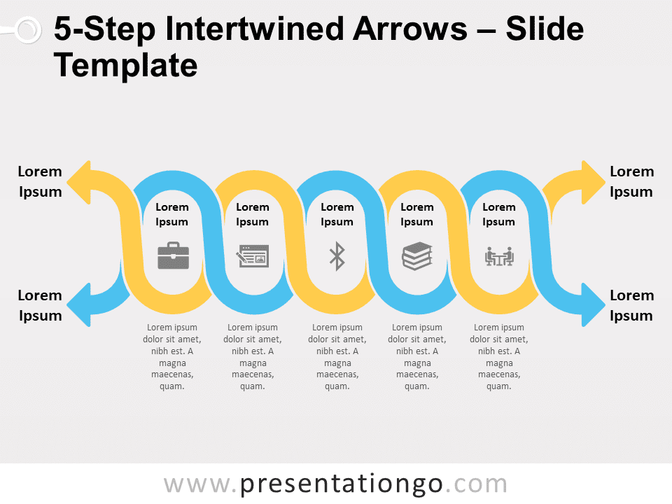 Flechas Entrelazadas de 5 Pasos - Gráfico Gratis Para PowerPoint Y Google Slides