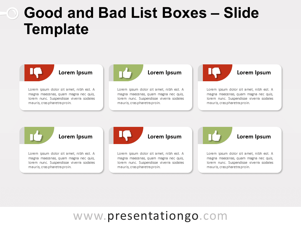 Cajas de Lista Buena Y Mala - Gráfico Gratis Para PowerPoint Y Google Slides