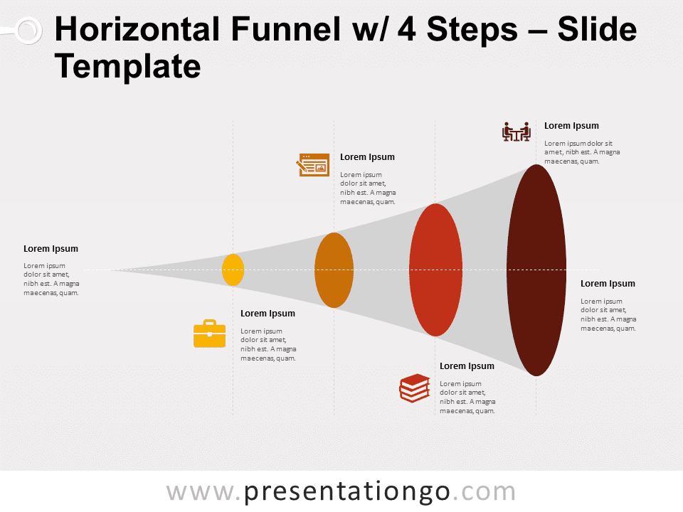 Embudo Horizontal Con 4 Pasos - Gráfico Gratis Para PowerPoint Y Google Slides