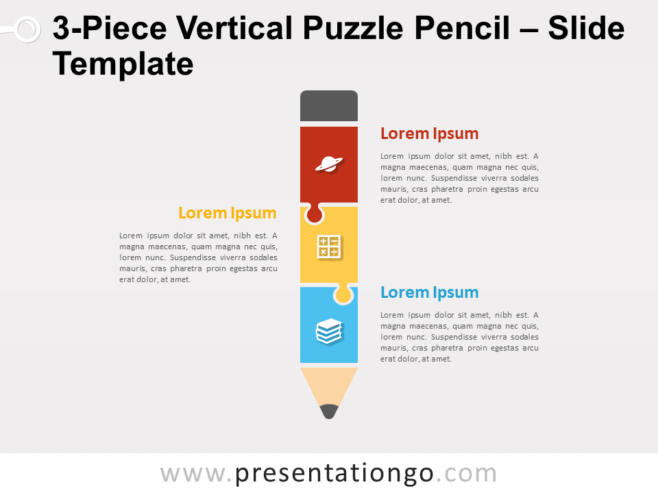 Rompecabezas Vertical de Lápiz de 3 Piezas - Gráfico Gratis Para PowerPoint Y Google Slides