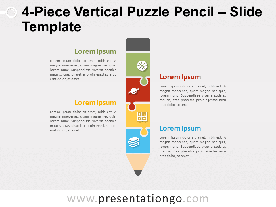 Lápiz de Rompecabezas Vertical de 4 Piezas - Gráfico Gratis Para PowerPoint Y Google Slides