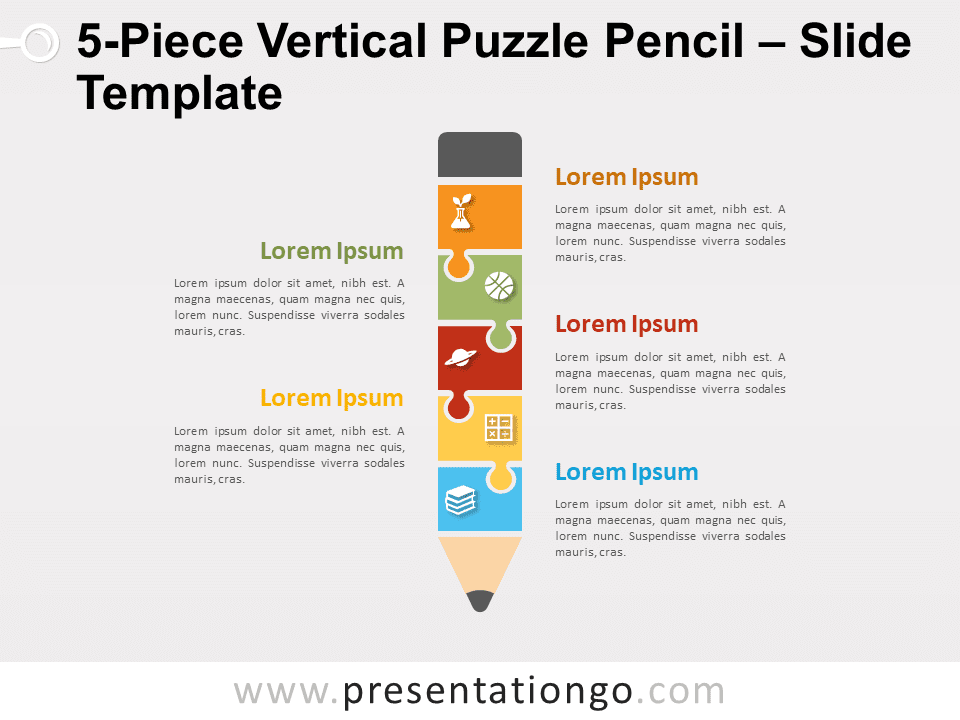Diagrama de Rompecabezas Vertical con Lápiz de 5 Piezas - Gráfico Gratis Para PowerPoint Y Google Slides