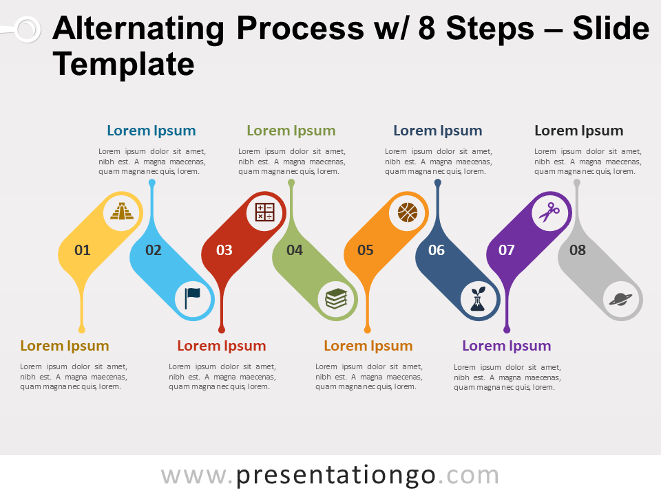 Proceso Alternante Con 8 Pasos - Gráfico Gratis Para PowerPoint Y Google Slides