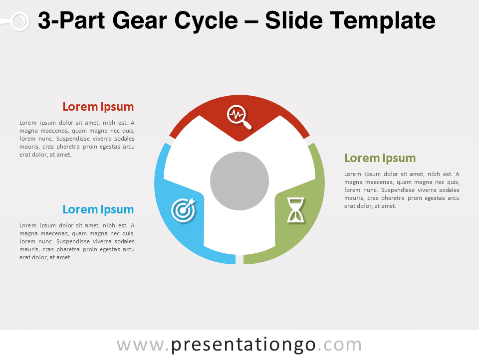 Ciclo de Engranajes de 3 Partes - Diagrama Gratis Para PowerPoint Y Google Slides