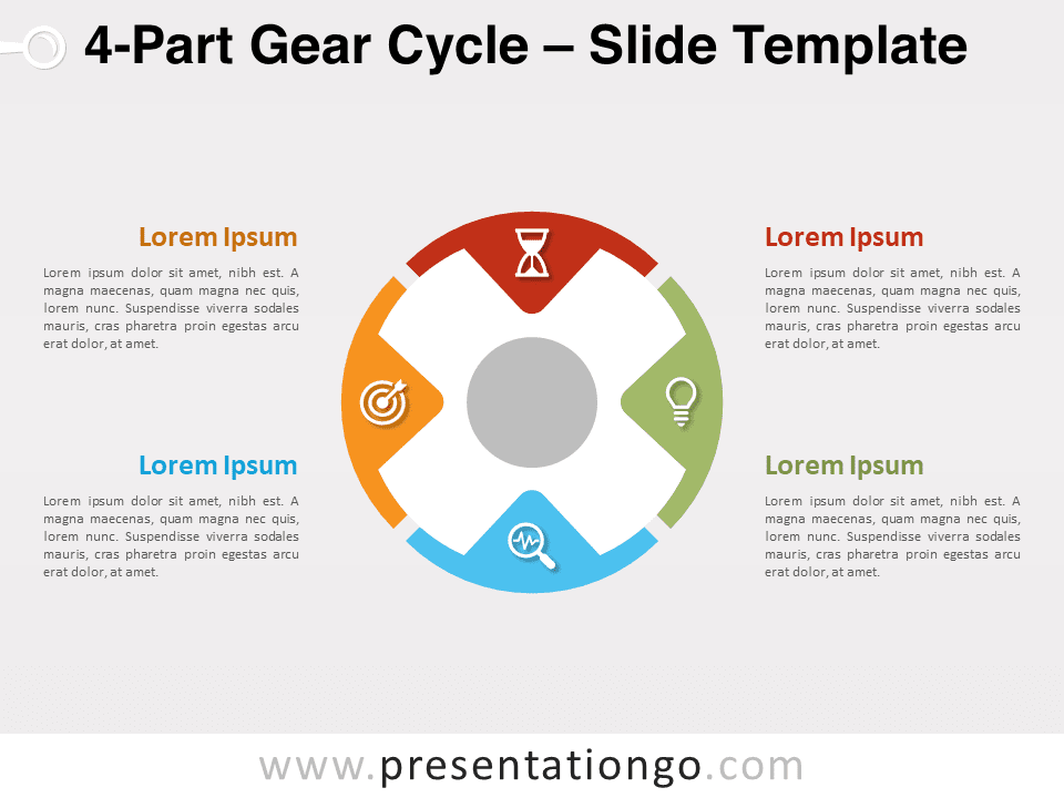 Ciclo de Engranajes de 4 Partes - Diagrama Gratis Para PowerPoint Y Google Slides