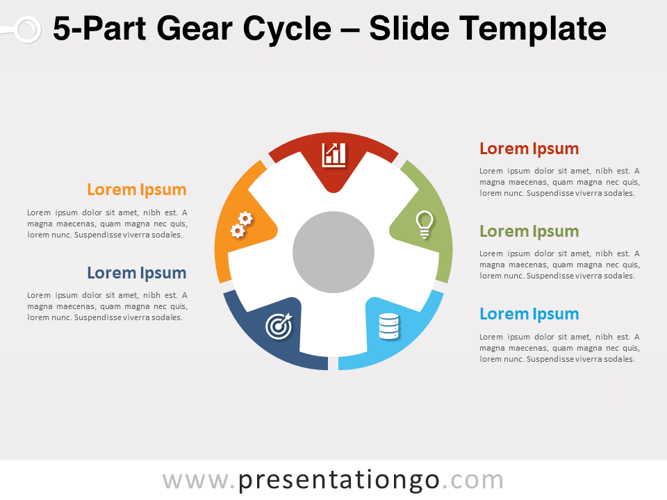 Ciclo de Engranajes de 5 Partes - Diagrama Gratis Para PowerPoint Y Google Slides