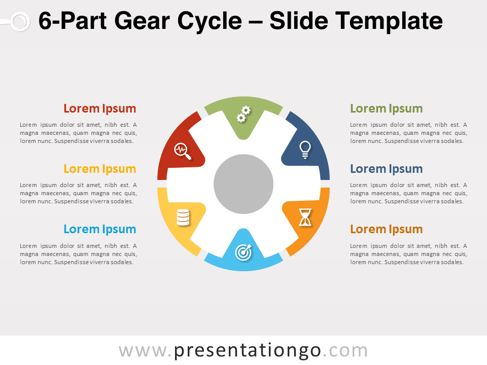 Ciclo de Engranajes de 6 Partes - Diagrama Gratis Para PowerPoint Y Google Slides