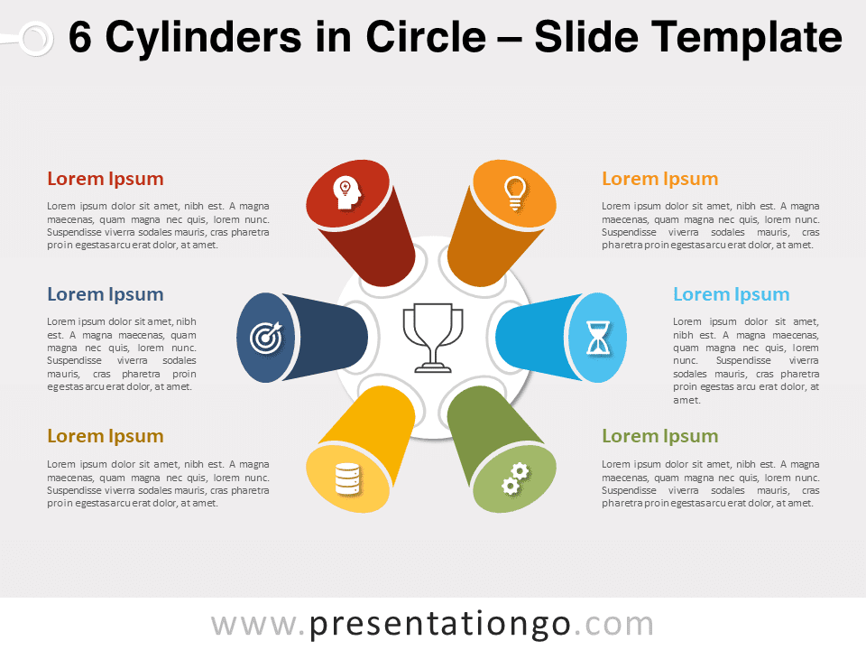 6 Cilindros en Círculo - Gráfico Gratis Para PowerPoint Y Google Slides