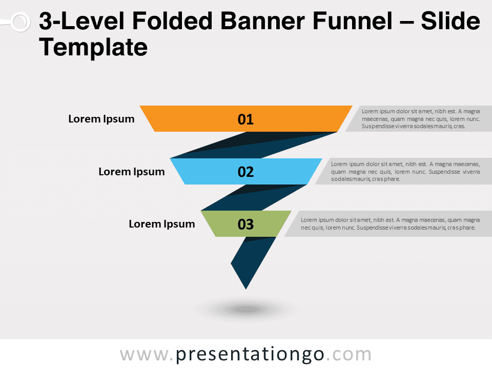 Embudo de 3 Niveles Con Pancartas Plegadas - Diagrama Gratis Para PowerPoint Y Google Slides