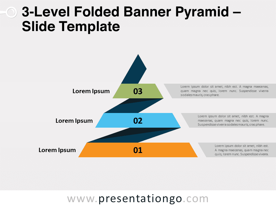 Pirámide de Banner Plegado de 3 Niveles - Diagrama Gratis Para PowerPoint Y Google Slides