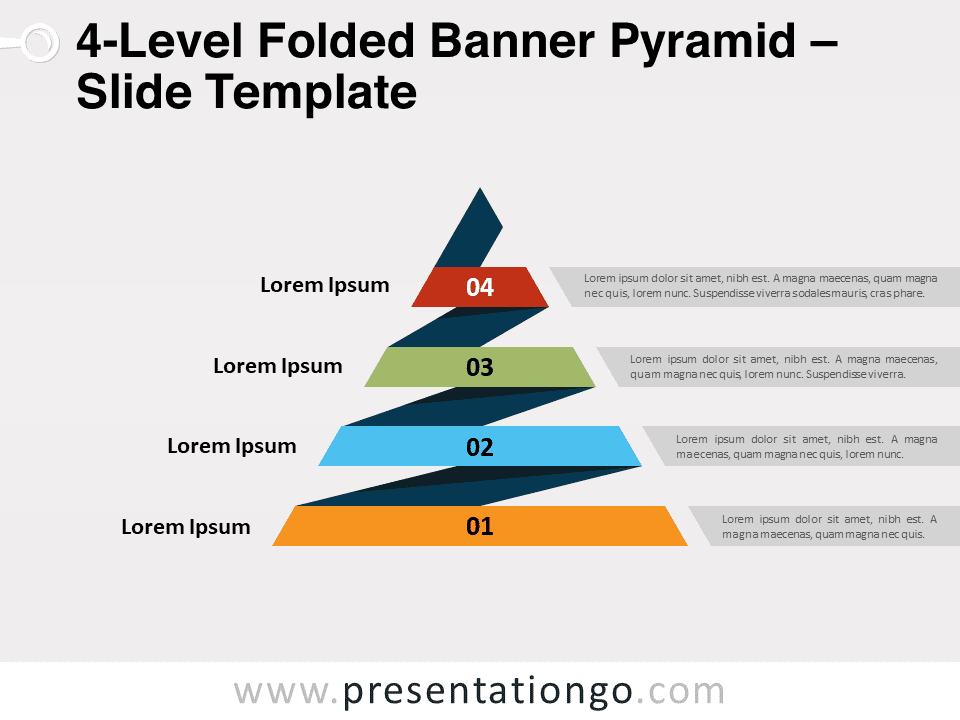 Pirámide de Pancartas Plegadas de 4 Niveles - Diagrama Gratis Para PowerPoint Y Google Slides