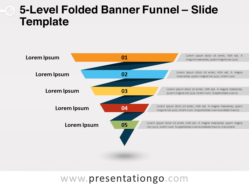 Embudo Plegado de Banner de 5 Niveles - Diagrama Gratis Para PowerPoint Y Google Slides