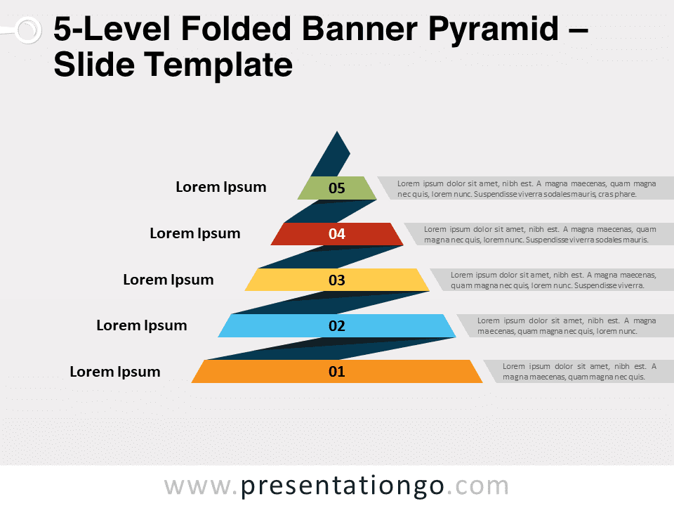 Pirámide de Banderas Plegadas de 5 Niveles - Diagrama Gratis Para PowerPoint Y Google Slides